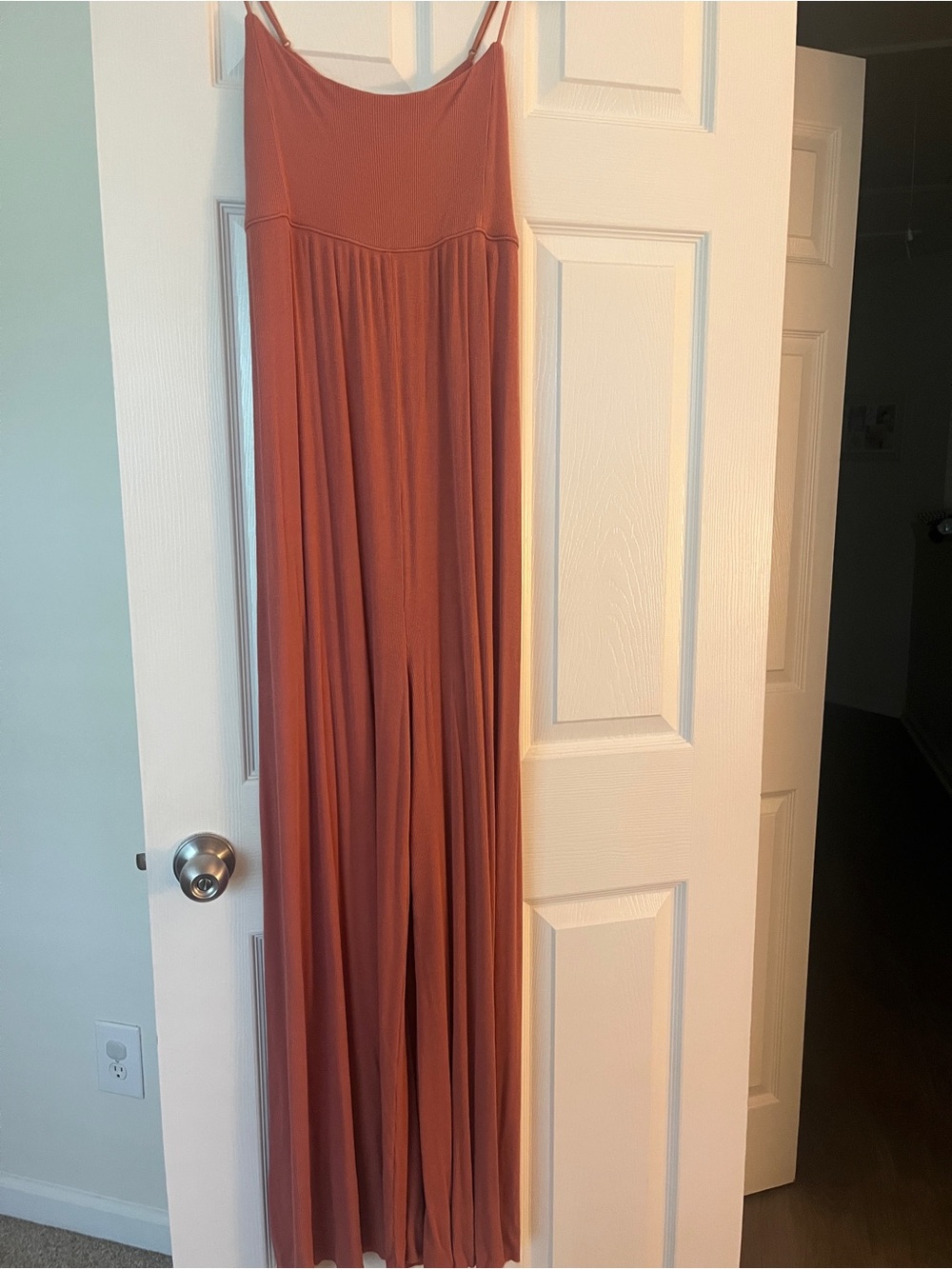 American Eagle Ribbed Tank Jumpsuit in Mauve/Rust
